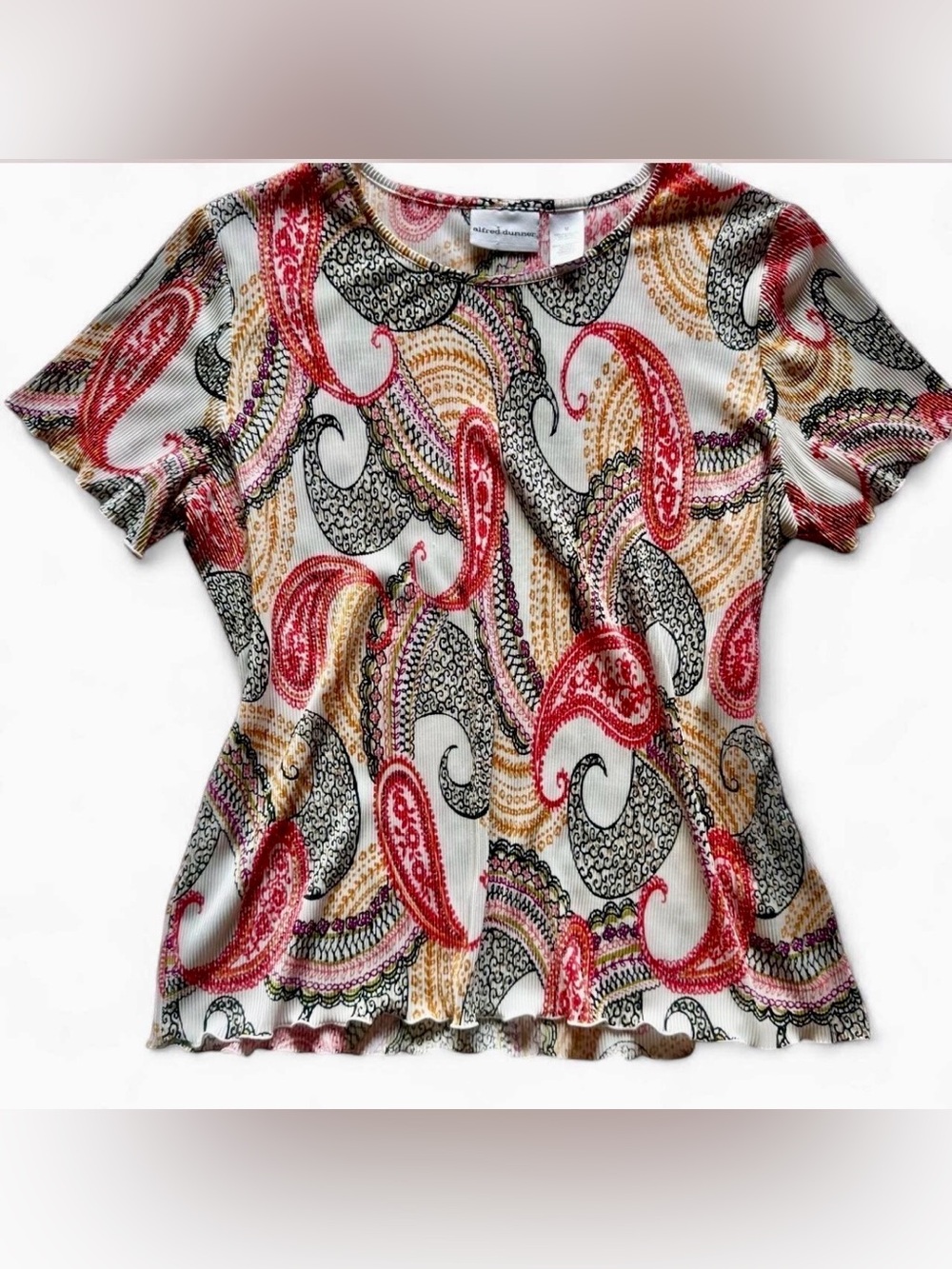 Alfred Dunner Y2K Red Black Paisley Plissé Crinkle Top Size Medium
